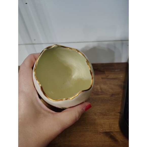 Formalities by Baum Bros Cracked Egg Vase Gold Rim Trinket Dish - Picture 4 of 7